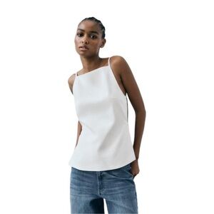 ZARA NEW WOMAN SS23 ECRU LINEN BLEND TOP WITH OPEN BACK REF:3067/066